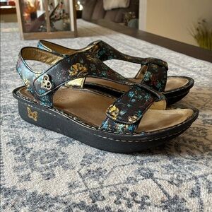 Alegria Black Sandals with Floral Design